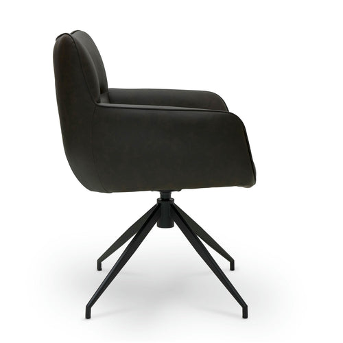Furnhouse eetkamerstoelen armleuning Jessica - Donkerbruin - Kunstleer - Set van 6