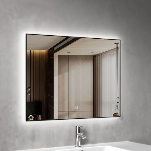 LOMAZOO badkamerspiegel Lyon - met LED verlichting - rechthoekig - zwart - 80 x 60 cm