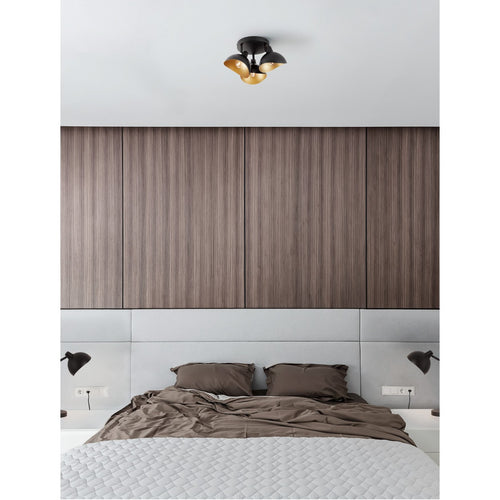 Nova Luce GETI Plafondlamp met meerdere armen, halfverzonken, matzwart, goudkleurig, E14 fitting, 3x5W