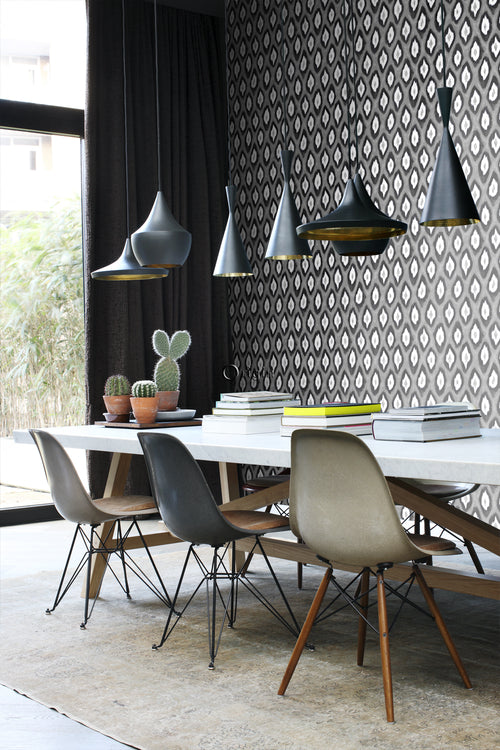 Origin Wallcoverings behang ikat motief zwart en wit - 53 cm x 10,05 m - 346919 - vtwonen shop