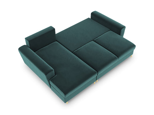 Cosmopolitan Design Uitklapbare hoekbank links met opbergdoos Kyoto 4-zits, flueel, olie - 145x241x88cm
