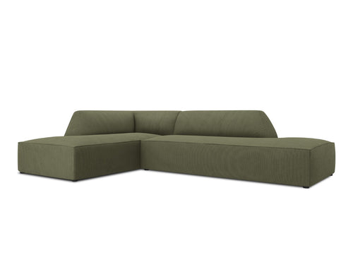 Micadoni - Linker hoekbank "Ruby" 4 zitplaatsen, ribfluwelen, groente - 180x273x69cm