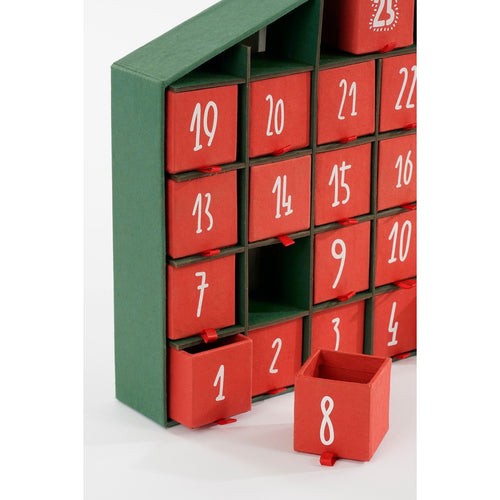 House of Seasons Adventskalender - L5 x B33 x H28 cm - Gerecycled Papier - Rood, Groen