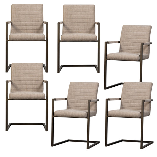 WOOOD eetkamerstoelen Bas - Geweven Stof - Zand Melange - Set van 6 - vtwonen shop