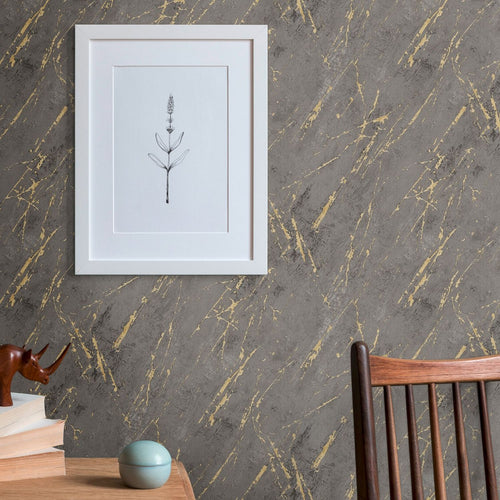 A.S. Création behang marmer antraciet grijs, goud en zwart - 53 cm x 10.05 m - AS-388175