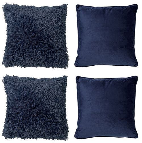 KUSSENSET - 4-delig Fluffy & Velvet - 45x45 cm - inclusief binnenkussens - blauw