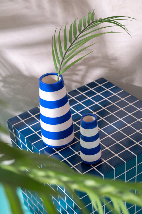J-Line vaas Gestreept - porselein - groen/blauw - small - set van 3