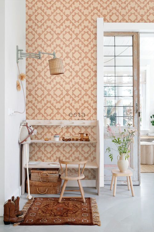 ESTAhome behang Marrakech aztec tapijt terracotta - 53 cm x 10.05 m - 139551