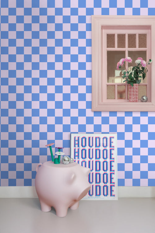 ESTAhome behang geblokt motief lila paars en pastelblauw - 53 cm x 10.05 m - 130912 - vtwonen shop