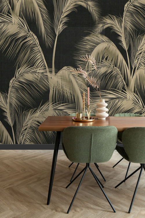 Sanders & Sanders fotobehang palmbladeren zwart en beige - 424 x 280 cm - 640913