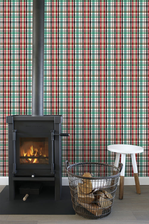 ESTAhome behang ruiten rood, groen en bruin - 53 cm x 10,05 m - 138817 - vtwonen shop