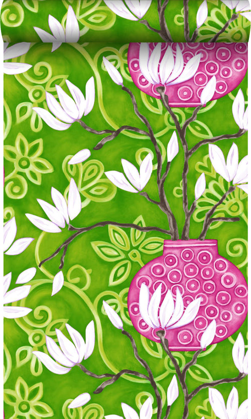 Origin Wallcoverings behang magnolia groen en roze - 53 cm x 10,05 m - 346926 - vtwonen shop