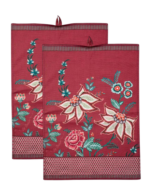 Pip Studio Flower Festival Theedoeken - Keukendoek - Donkerroze - Set van 2 - 50x70cm - vtwonen shop