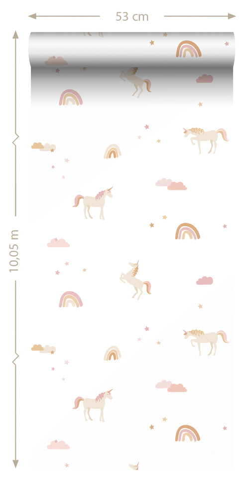 ESTAhome behang unicorns beige, zacht roze en okergeel - 50 x 900 cm - 139538