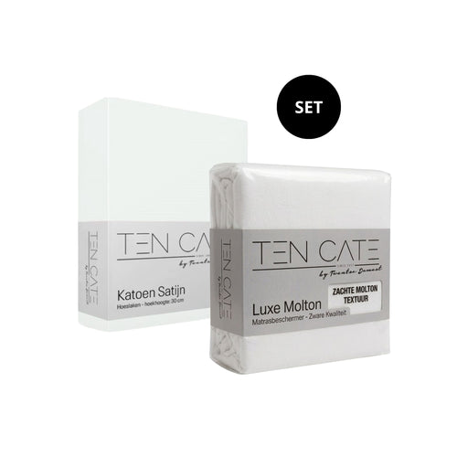 Ten Cate molton + katoensatijn hoeslaken set - 160x200 cm - wit