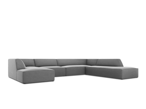 Micadoni Panoramische hoekbank rechts Ruby 7-zits, flueel, grijs - 273x366x69cm