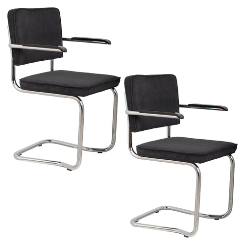 Zuiver Ridge Rib Kink Eetkamerstoelen armleuning Zwart - Set van 2 - vtwonen shop