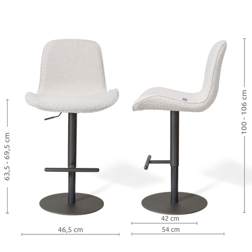Nolon Niva-Fé tulp barkruk bouclé beige - verstelbaar - zwarte poten