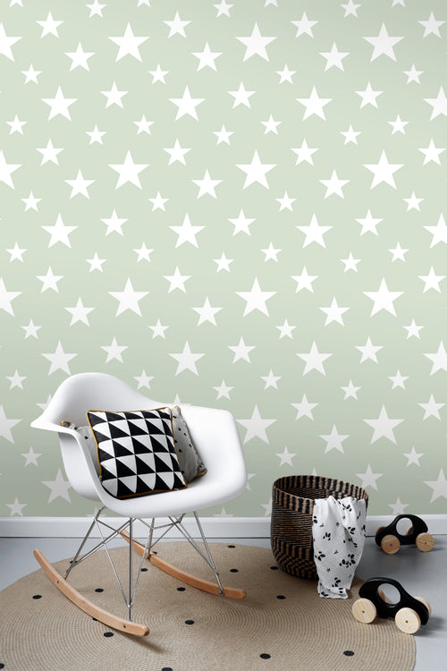 ESTAhome behang grote en kleine sterren mintgroen en wit - 53 cm x 10.05 m - 128865