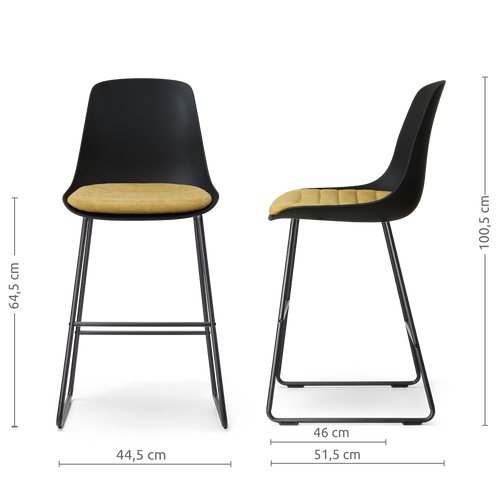 Nolon Nino-Liv barkruk zwart met warm oker zitkussen - zwart onderstel - 65 cm - vtwonen shop