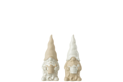 J-Line figuur Kabouter Gieter - porselein - wit/beige - small - 2 stuks - vtwonen shop