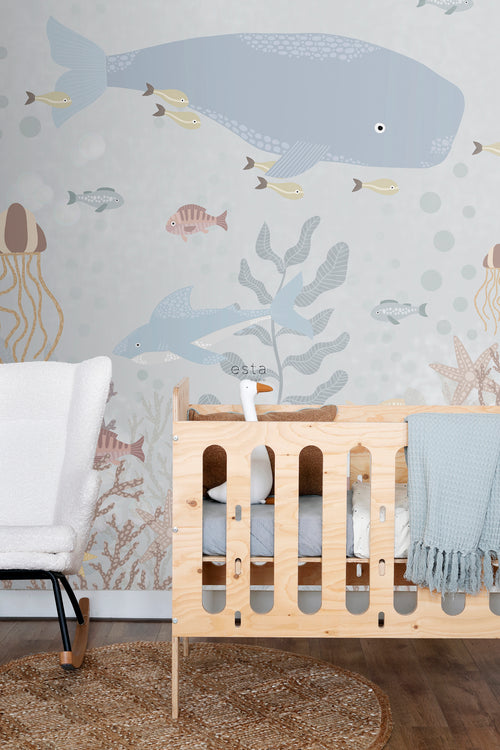 ESTAhome fotobehang onderwaterwereld vergrijsd blauw - 250 x 279 cm - 159243 - vtwonen shop