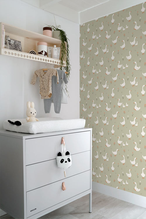 ESTAhome behang schattige ganzen groen - 50 x 900 cm - 131827