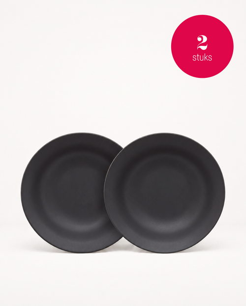 vtwonen Pastaborden - Set van 2 - Mat Zwart - Porselein - Ø 25.5cm