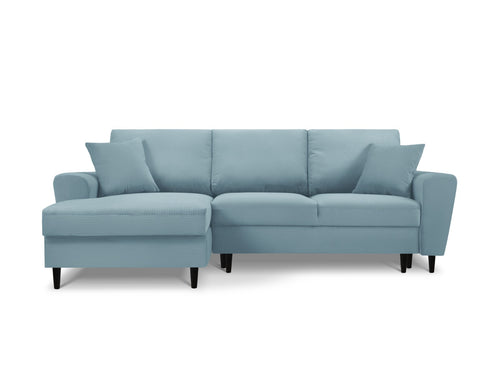 Cosmopolitan Design Uitklapbare hoekbank links met opbergdoos Kyoto 4-zits, ribfluwelen, lichtblauw - 145x241x88cm