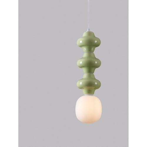 Nova Luce CLIO Hoge, slanke hanglamp voor aan het plafond, groen, mat wit, E14 fitting, 1x5W
