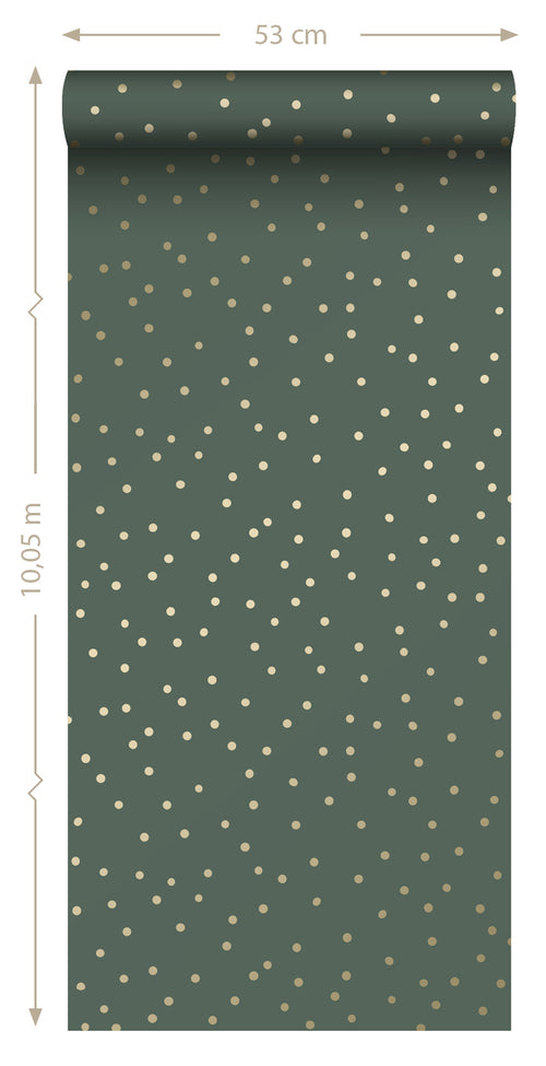ESTAhome behang stippen donkergroen en goud - 53 cm x 10.05 m - 139275