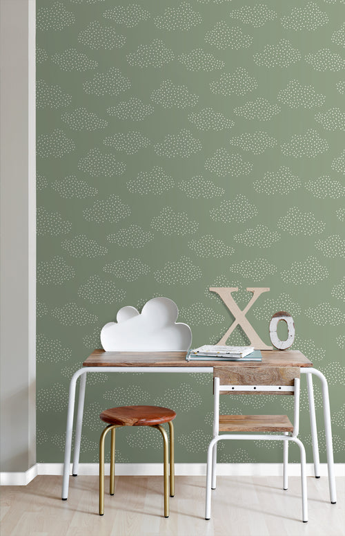 ESTAhome behang wolkjes groen - 50 x 900 cm - 131223 - vtwonen shop