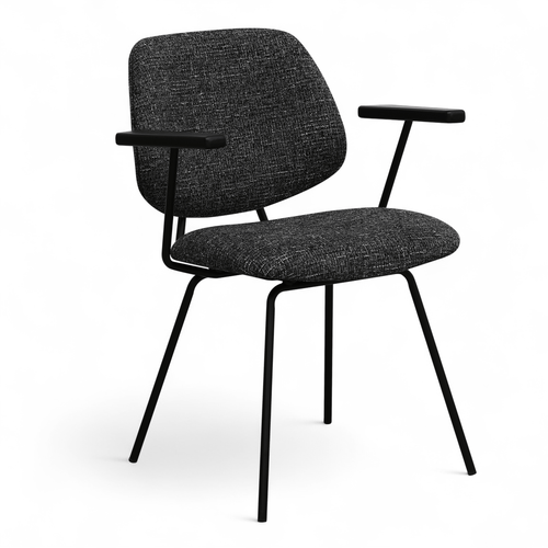 Furnhouse eetkamerstoelen armleuning Sofia - Zwart - Stof (Bouclé) - Set van 4
