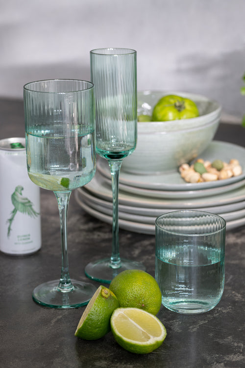 J-Line Kyle glas - drinkglas - transparant/groen - 6 stuks - woonaccessoires - vtwonen shop