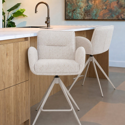 Giga Meubel Barstoel Tina - Beige - Draaibaar - Scandinavisch - Armleuningen - Stof - Set van 2