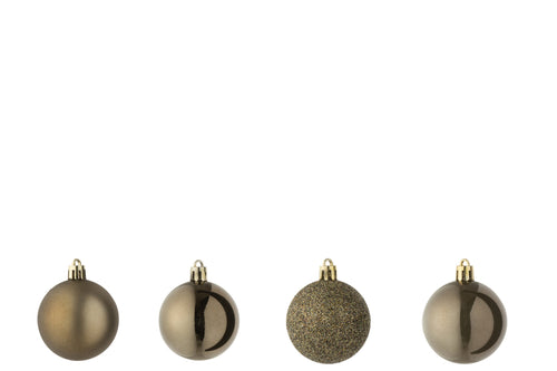J-Line kerstbal - kunststof - bruin - doos van 40