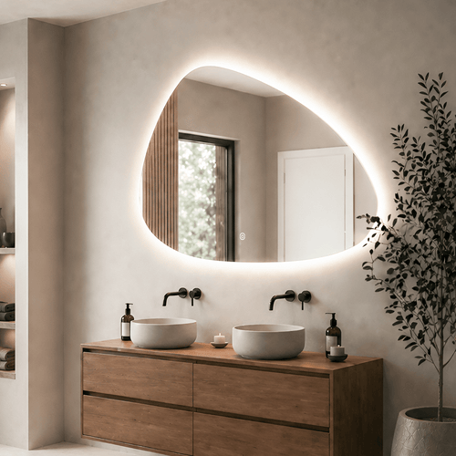 LOMAZOO badkamerspiegel Alicante - met LED verlichting & spiegelverwarming - asymmetrisch - 140 x 85 cm