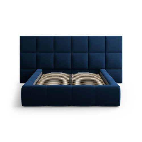 Cosmopolitan Design - Opbergbed met dubbel hoofdbord Livigno 200x180cm flueel koningsblauw - 230x300x125cm