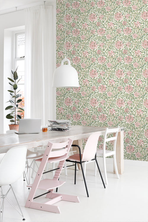 ESTAhome behang bloemen groen en roze - 50 x 900 cm - 131029 - vtwonen shop