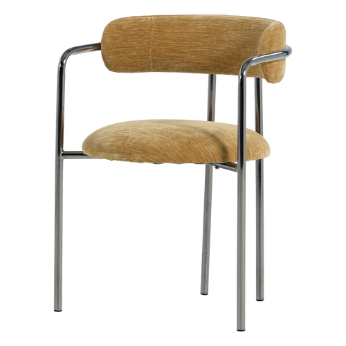 WOOOD eetkamerstoel Cuby - Chroom Stof - Lichtgeel - Set Van 2 - 80x68x55