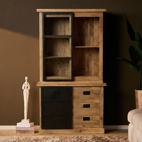 Starfurn Vitrinekast Noa - Naturel Hout - 120x45x220cm