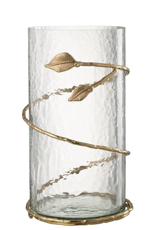 J-Line vaas Blad Lang - glas/ijzer - transparant/goud - 34 cm hoog