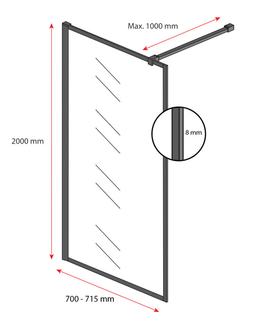 Badplaats Douchewand Georgia 70 x 200 cm – Zwart – Inloopdouche 8 mm Veiligheidsglas