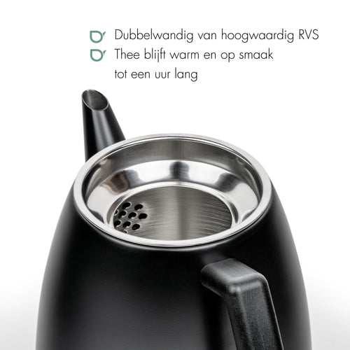 Bredemeijer - Dubbelwandige theepot Odense - 1,1 liter - Mat zwart - Met filter - vtwonen shop