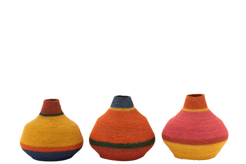 J-Line vaas Strepen - zeegras - mix - 3 stuks - Ø 27 cm - vtwonen shop