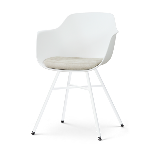 Nolon Noa-Liz eetkamerstoel wit met naturelbeige zitkussen - wit onderstel