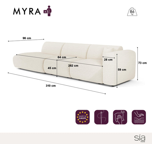 Sia Home - Rechte bank 310 cm MYRA - kruisbinding lichtgrijs 310cm