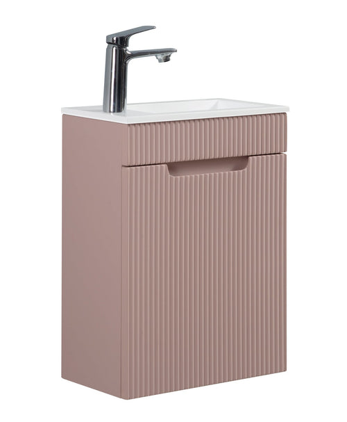 Badplaats Toiletmeubel Thermis 40 x 22 cm – Mat Roze – Fonteinmeubel met Witte Wastafel