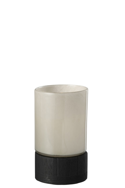J-Line windlicht/vaas Ray - glas/wilg - wit/zwart - small - 20.5 cm hoog - vtwonen shop