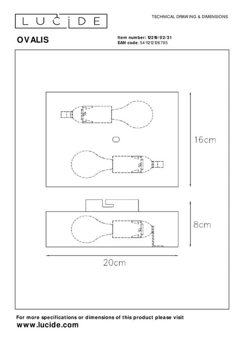 Lucide wandlamp OVALIS - 2xE14 - Wit - vtwonen shop